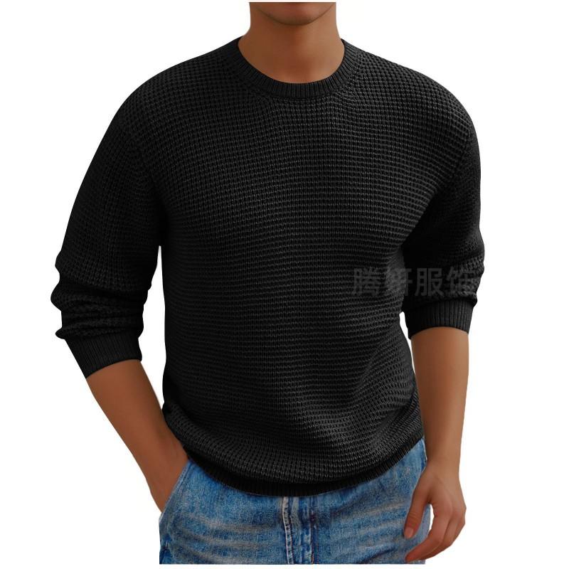 Mens 2026 Solid Color Crew Neck Long Sleeve Knit Sweater Plus Size Warm Casual Youth Fashion