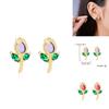 Floral Tulip Stud Earrings For Women Copper Glass Spring Fashion Jewelry