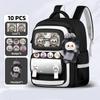 Shool Backapck 10pcs Sets Bag LABUBU Schoolbag Children's Primary School Students Grade 1-6 Backpack To Reduce The Burden On The Backpack