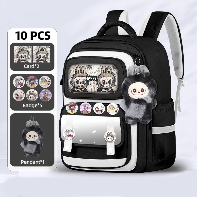Shool Backapck 10pcs Sets Bag LABUBU Schoolbag Children's Primary School Students Grade 1-6 Backpack To Reduce The Burden On The Backpack