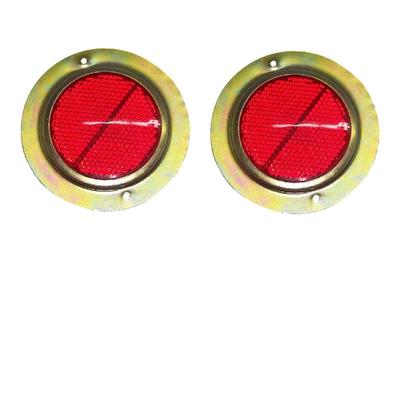 2X Roter runder Reflexreflektor mit weißem Stahlring | 58mm Linse | Metallfuß | LKW, Anhänger, Bus, Auto, Traktor Universal