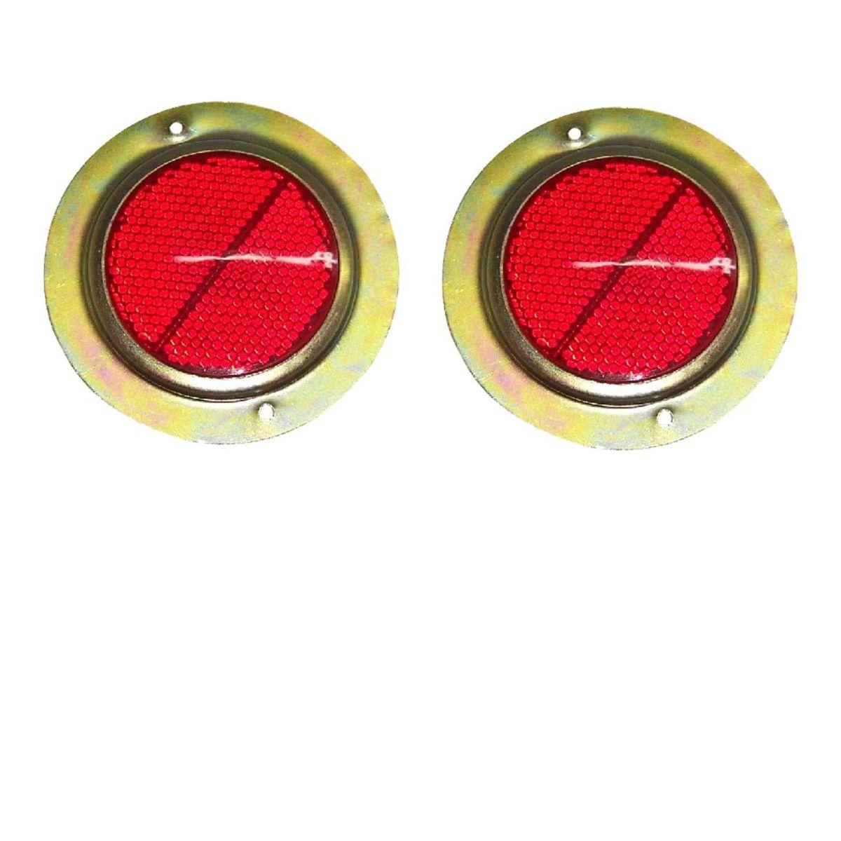 

2X Red Round Reflex Reflector with White Steel Ring | 58mm Lens | Metal Base | Truck, Trailer, Bus, Car, Tractor Universal червоний
