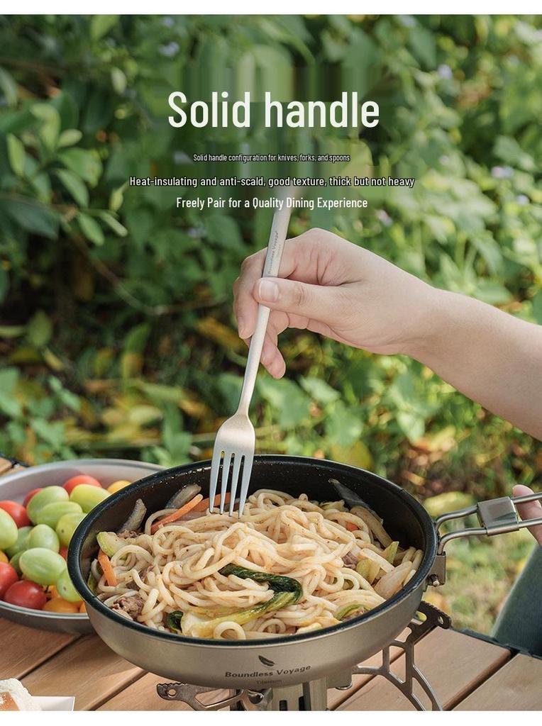 Ultra-light Pure Titanium Cutlery Set: Spoon, Fork, Knife, Chopsticks with Portable Storage Bag and Box