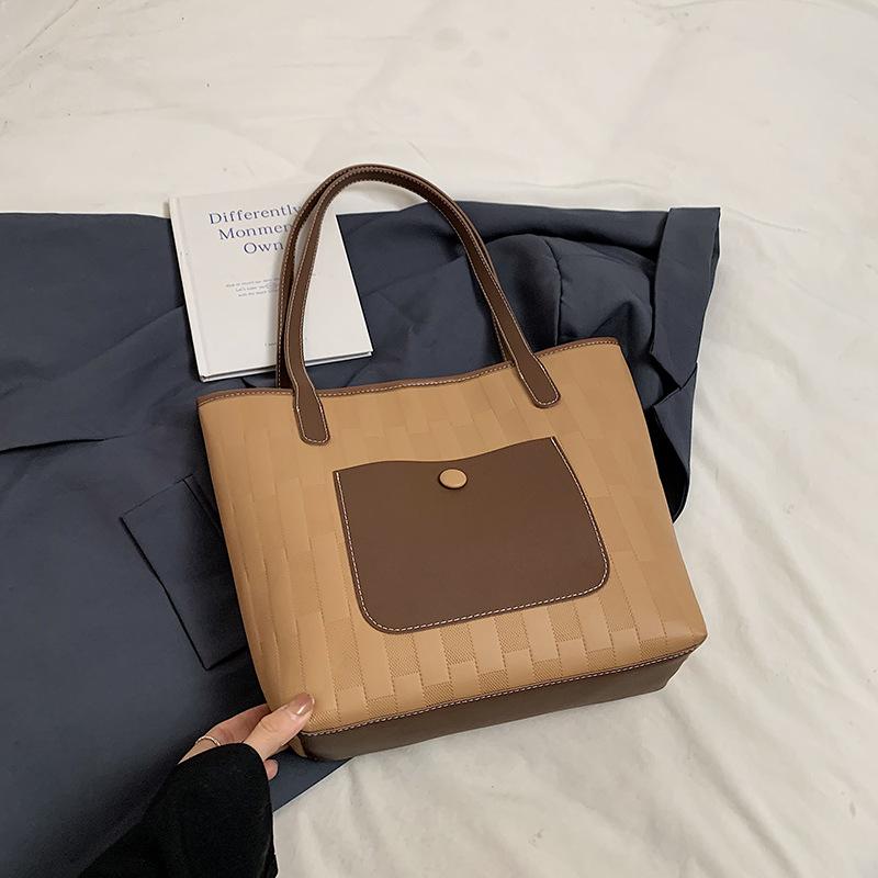 Splicing Large-Capacity Commuter Handbag, Winter Versatile Work High-Value Shoulder Tote Bag