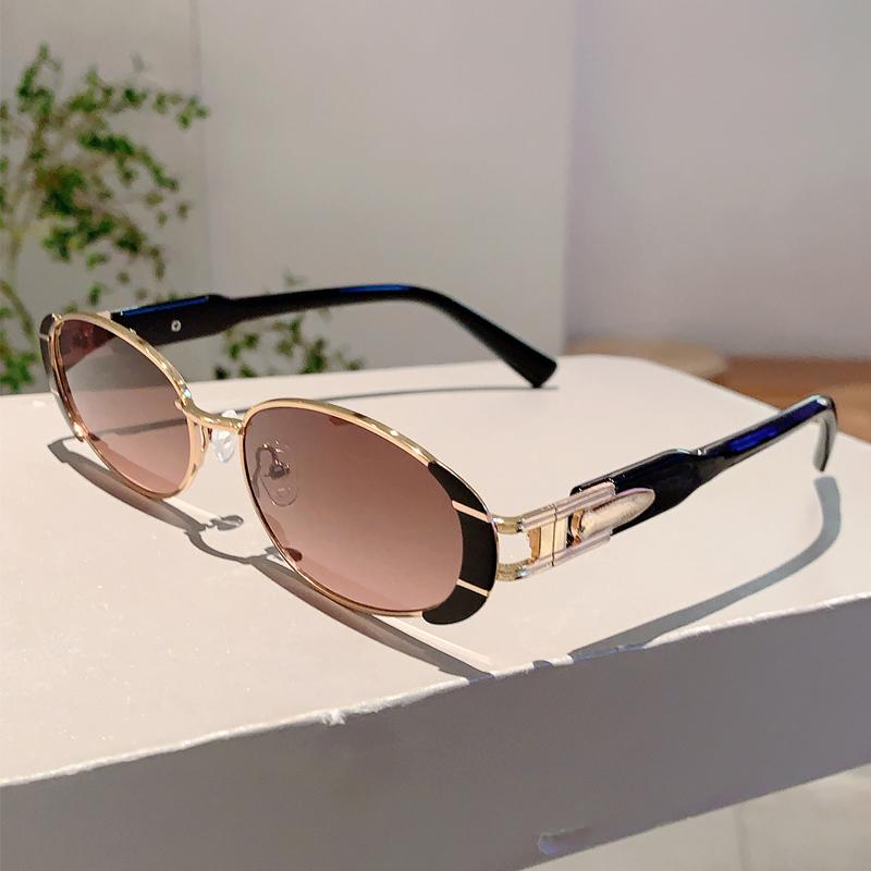 

Модные солнцезащитные очки с леопардовым декором, в рыжеватых тонах, женские, ретро, овальные, металлические, трендовые, дизайнерские брендовые, женские солнцезащитные очки для пляжа as picture shows