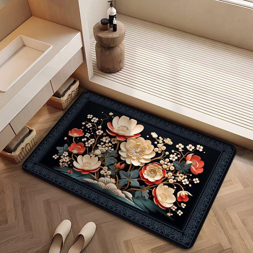 New Chinese-Style Flower Diatom Mud Floor Mat, Toilet Cushion, Door-To-Door Bathroom Quick-Drying Toilet Door Mat