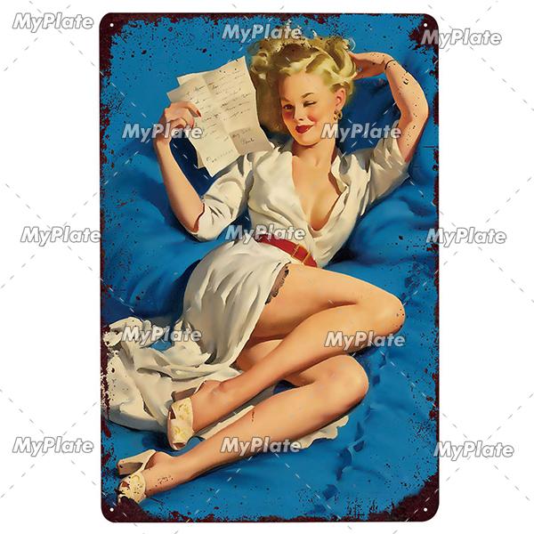 Beauty Woman Metal Sign Bar Pub Decor Plaque Metal Vintage Crafts Home Decor Painting Plaques Art Pinup Poster