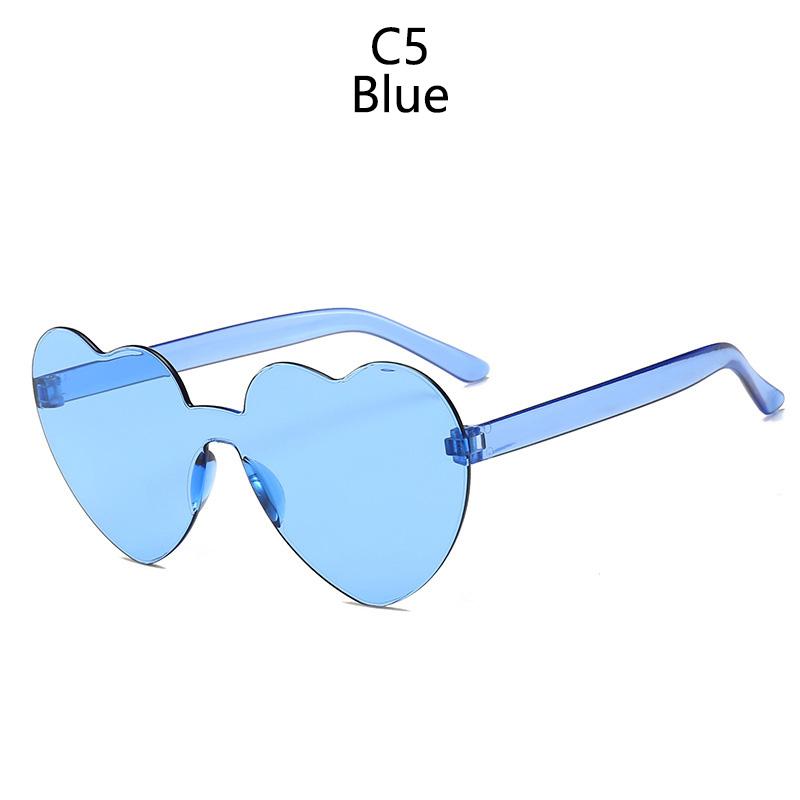 Love Heart Sunglasses Jelly Color Rimless Frame Dazzling Colorful Tint Clear Lens Eyewear Fashion Sun Glasses