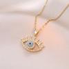 Cute Female Crystal White Blue Zircon Stone Eye Pendant Necklace Vintage Gold Silver Color Wedding Jewelry For Women