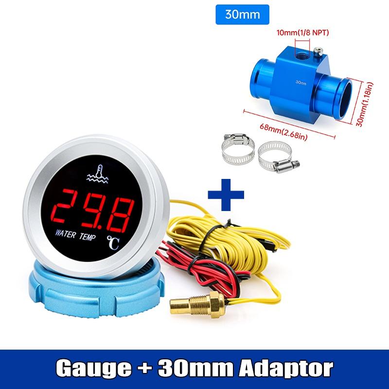 52mm 9-36V Car Digital Water Temperature Gauge 0-120℃ LED Display With 1/8NPT Sensor Warning Alarm For Marine Boat Car Truck
