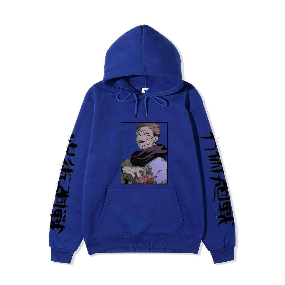 Jujutsu Kaisen Ryomen Sukuna Hoodie Unisex Fleece Sweatshirt Dual Sleeve Vertical Japanese Text Anime Color Character Pullover