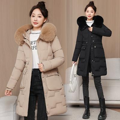 Women   Autumn Winter  Long Parkas Coats Hooded Overcoats Solid Zipper Big Fur Collar Straight Thick Office Lady Casual