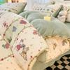 Vintermelk flanell 4-delt sett flens pluss flanell dynesett laken hatter Seng 3-delt sett