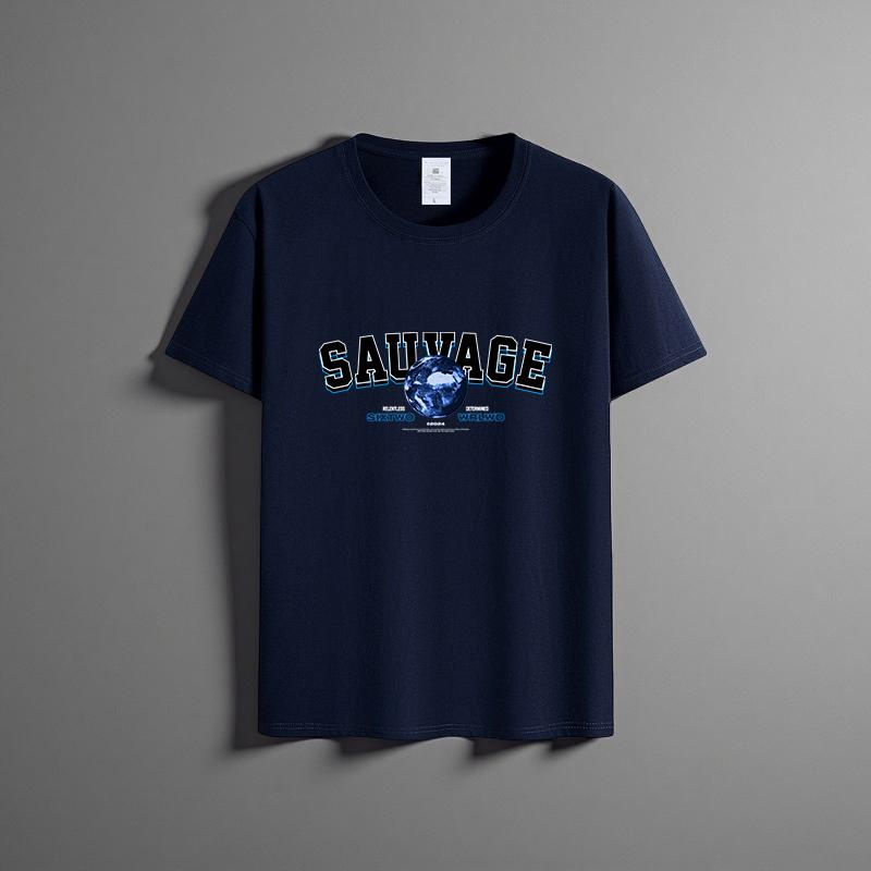 Summer New Unisex Versatile Pure Cotton T-shirt Fashionable Casual Round Neck Top Breathable Loose Fit Print Short Sleeved Shirt