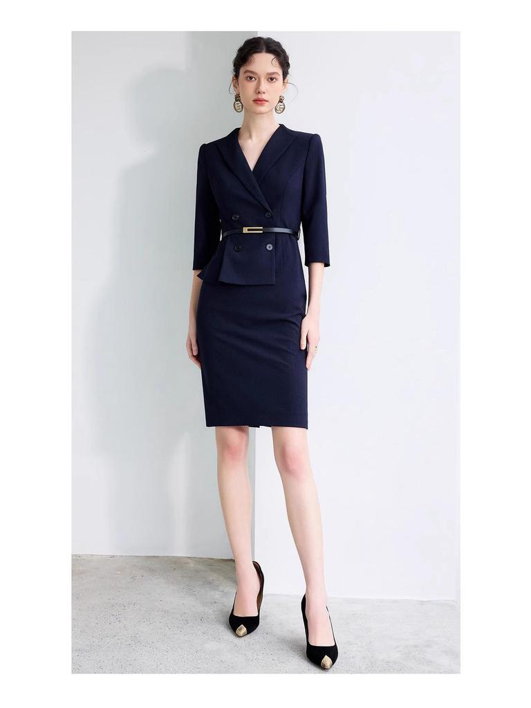 AD Navy Blue Women's Blazer Dress - 2025 Spring Style, High-End Professional Workwear, Goddess-Like Elegance