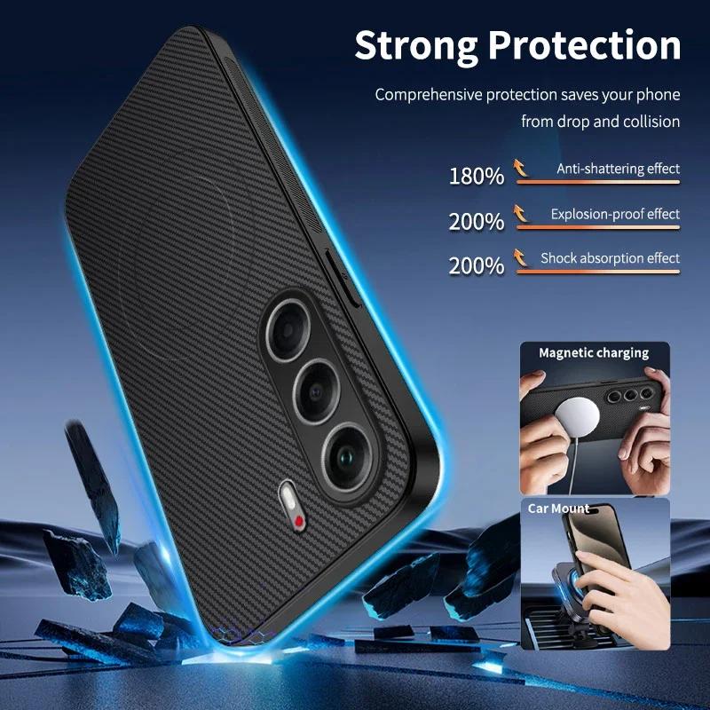Carbon Fiber Texture Magnetic Wireless Charging Case For Tecno Camon 40 Premier Pro 4G 5G Matte Soft Silicone Cover Phone Cases