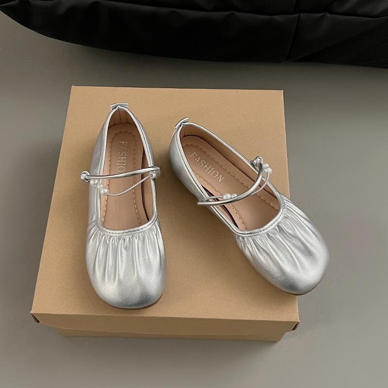 

Ретро серебристые туфли Мэри Джейн женские весна и лето новые туфли с открытым верхом на мягкой подошве одинарные туфли с туфлями для юбки 40 серебряный