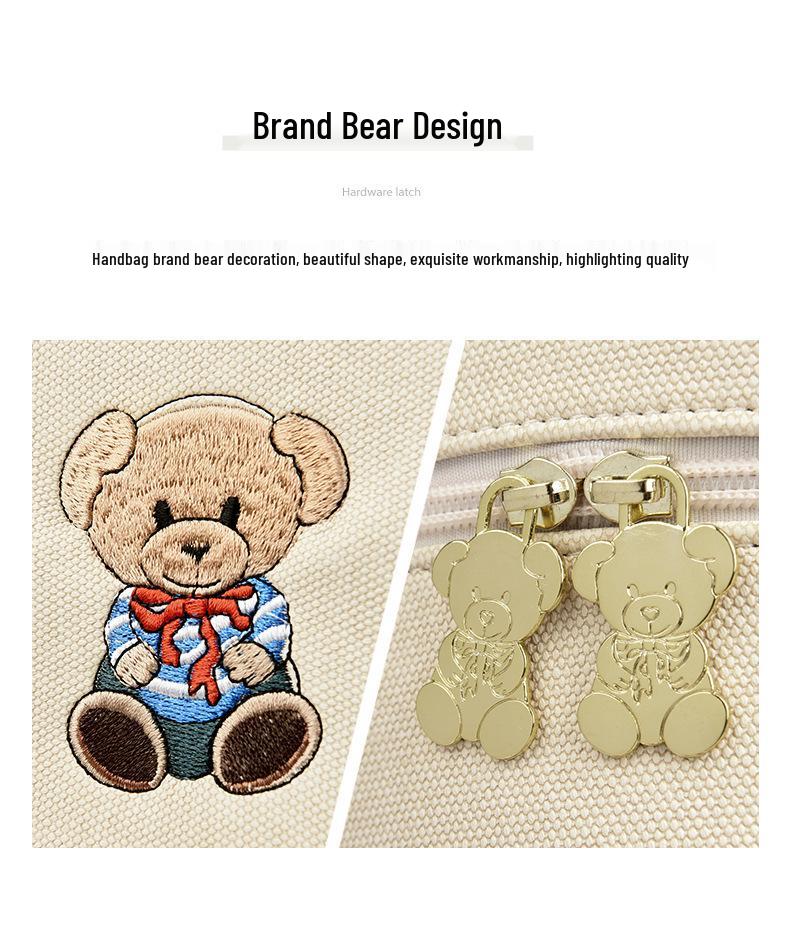 Korean Style Cute Bear Embroidery Backpack for Women - Large Capacity Soft Leather, Fashionable Casual Travel Bag