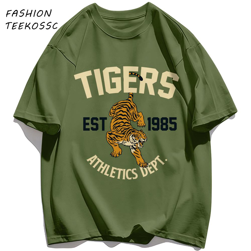 Tigers Est 1985 Sport Pattern T Shirt Men Comfortable Loose TShirt Summer Casual Y2K Short Sleeve Cotton AllMatch Clothes
