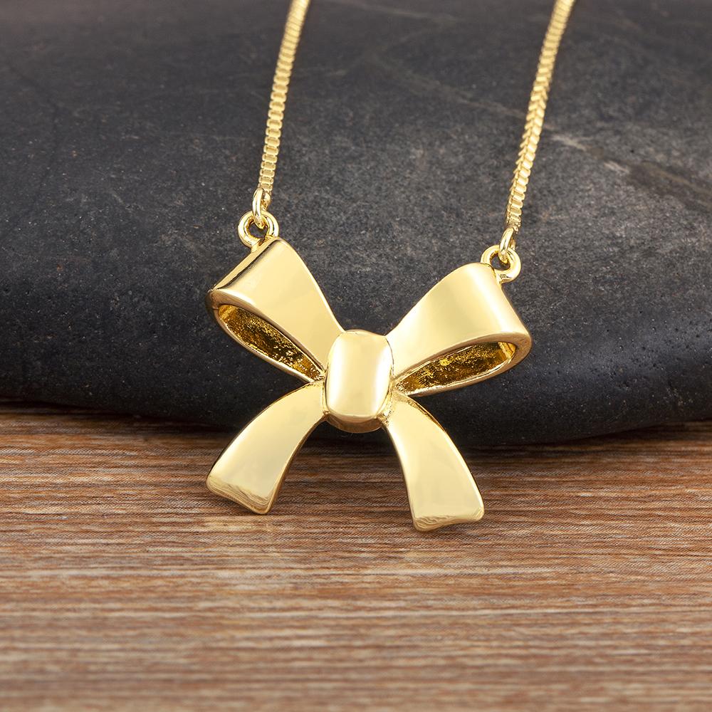 Nidin Korea Popular Bowknot Shape Shine Zircon Fine Pendant Necklace 7 Styles For Female Fashion Cute Chain Choker Jewelry Gifts