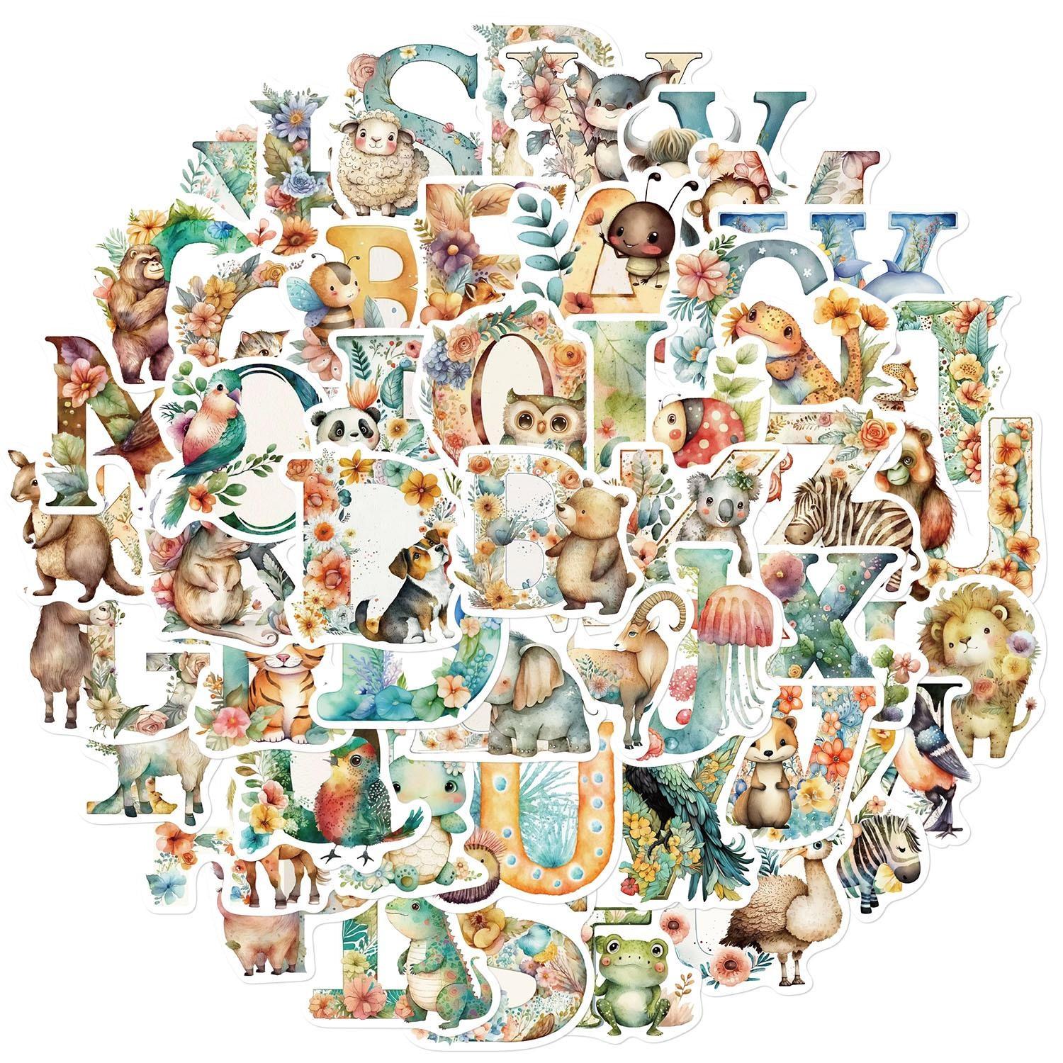 10/50Pcs Cartoon Letter Animal Stickers Cute alphabet Animal Graffiti Stickers for DIY Luggage Laptop Skateboard Motorcycle Bicycle Stickers 10PCS