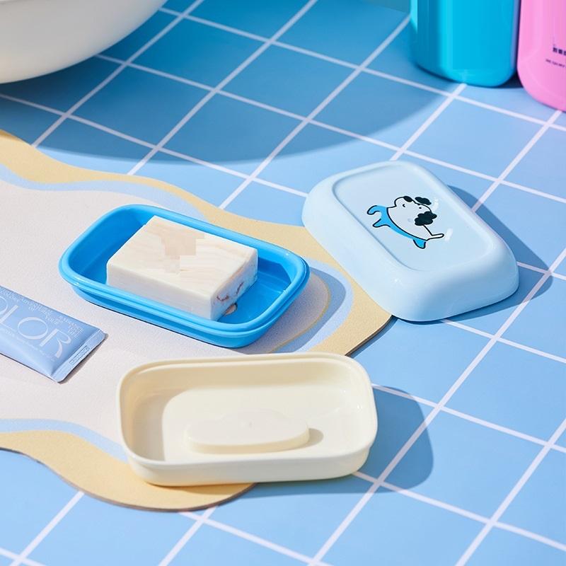 Cartoon Tragbare Seifenschalen Doppellagige Plastik-Seifenbox Haushalts-Badezimmer Ablage Seifenschale Badezimmer-Seifenbox Mit Deckel