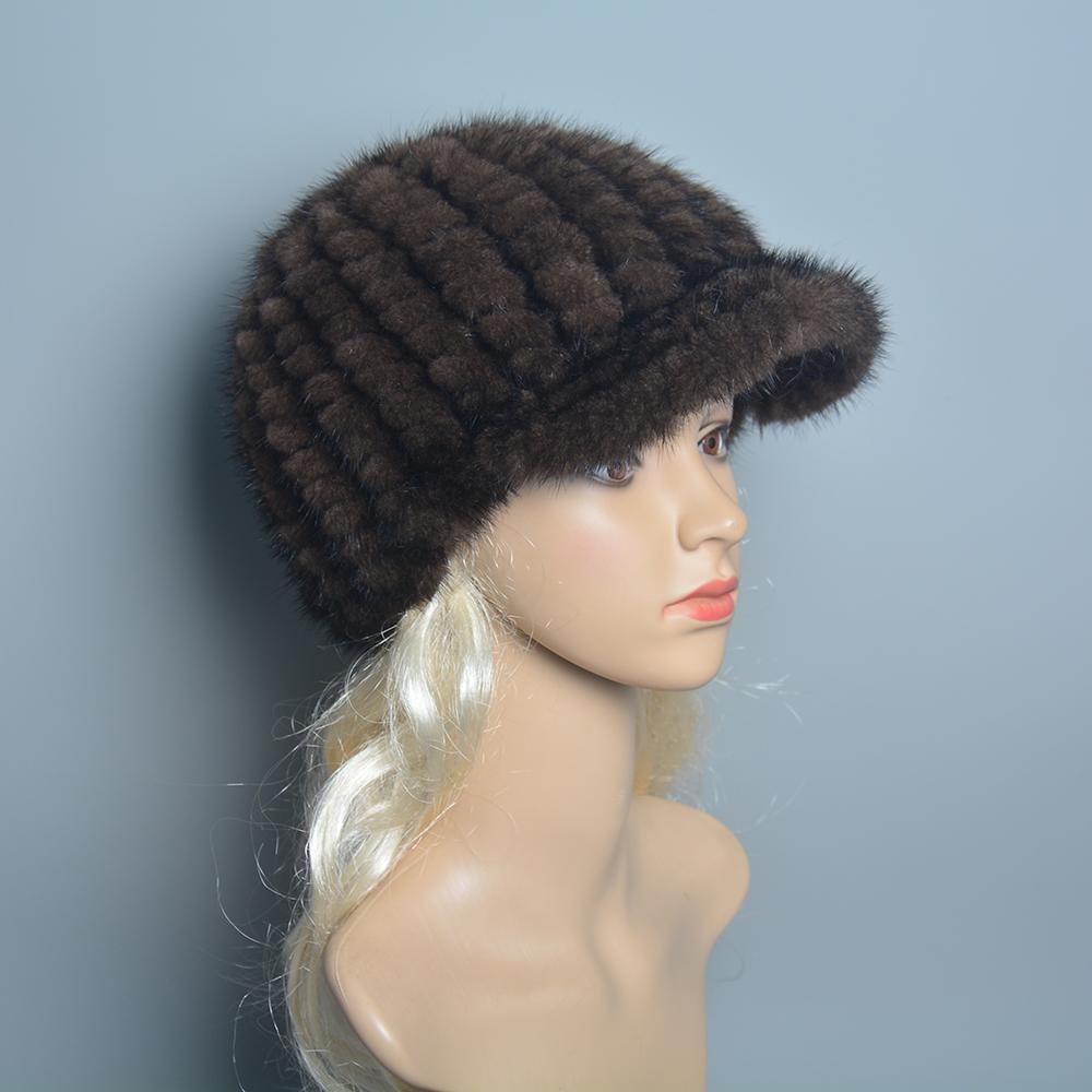 

Новая Россия Леди Зимняя Ручной Вязки Шапка из Натурального Меха Норки Натуральная Теплая Меховая Кепка с Козырьком Женская Мода 100% Натуральная Меховая Шапка из Норки Elasticity 52-60cm коричневый