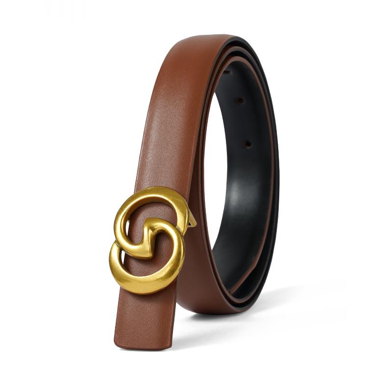 Genuine Leather Women's Versatile Brown Jeans Belt