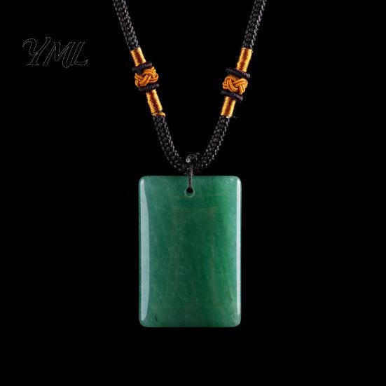 Rectangle Faux Gemstone Necklace Natural Crystal Pendant Necklace, Healing Energy Stone with Adjustable Polished Braided Rope, Fake Jewelry