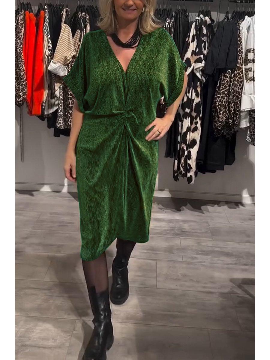 

2025 Spring/Summer European & American V-neck Shiny Mid-length Women s Casual Dress XL зелений