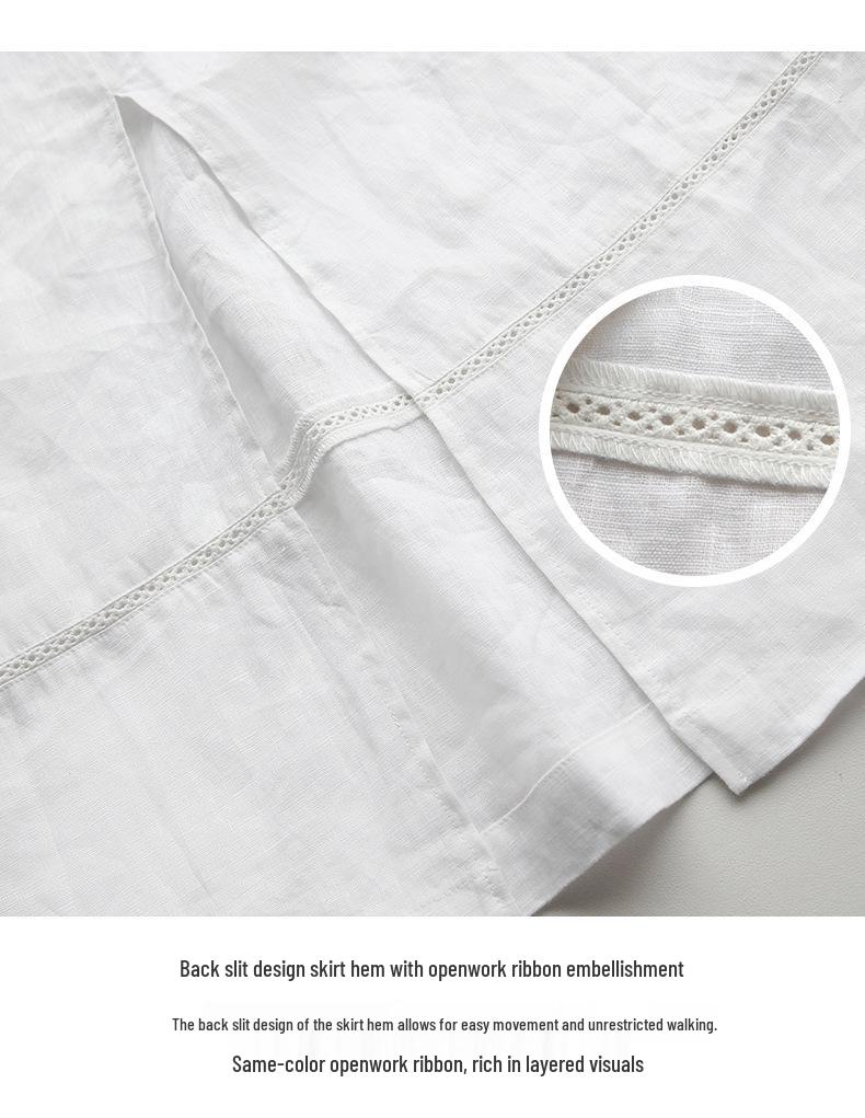 Vintage A-Linien Patchwork Midi-Rock aus reinem Leinen mit elastischem Bund und Schlitz hinten