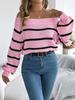 Autumn Winter Casual Striped Off-Shoulder Lantern Sleeve Pullover Sweater Women's Clothing