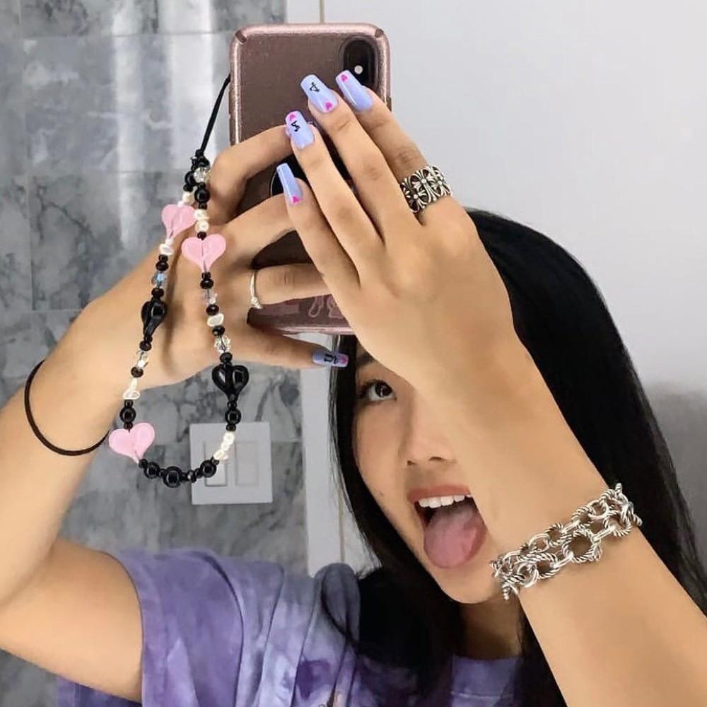 Adorno colgante colgante con cuentas de amor, cadena para teléfono móvil, funda para teléfono móvil