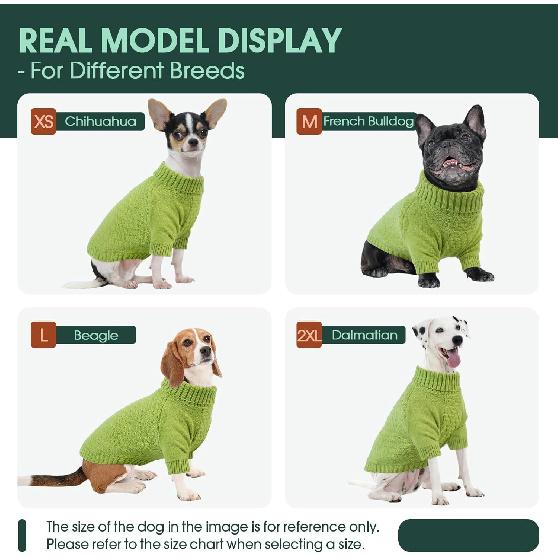 Kuoser XS Dog Sweater, Warm Winter Fall Puppy Sweaters for Extra Small Dogs Boy Girl, Solid Pullover Turtleneck Knit Sweater Thick Long Sleeve