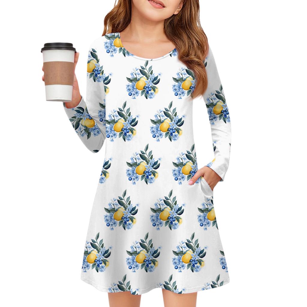 Girls' Long Sleeve Dress - Color Pocket Dress