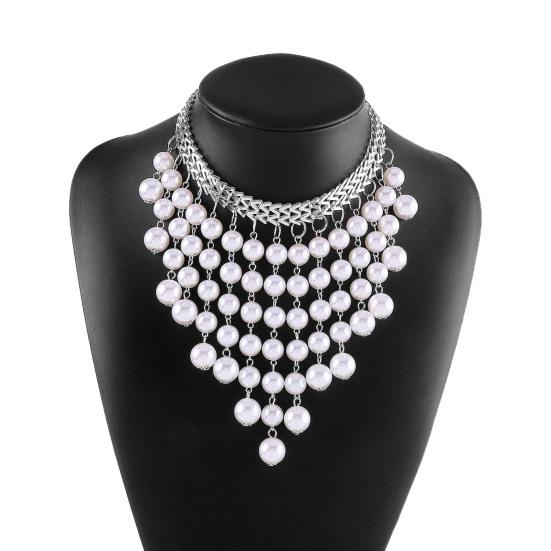 Náhrdelník z umělé perly obojek Luxusní retro slitina s řetízkovým řetízkem k šatům náhrdelník na šperky večírek