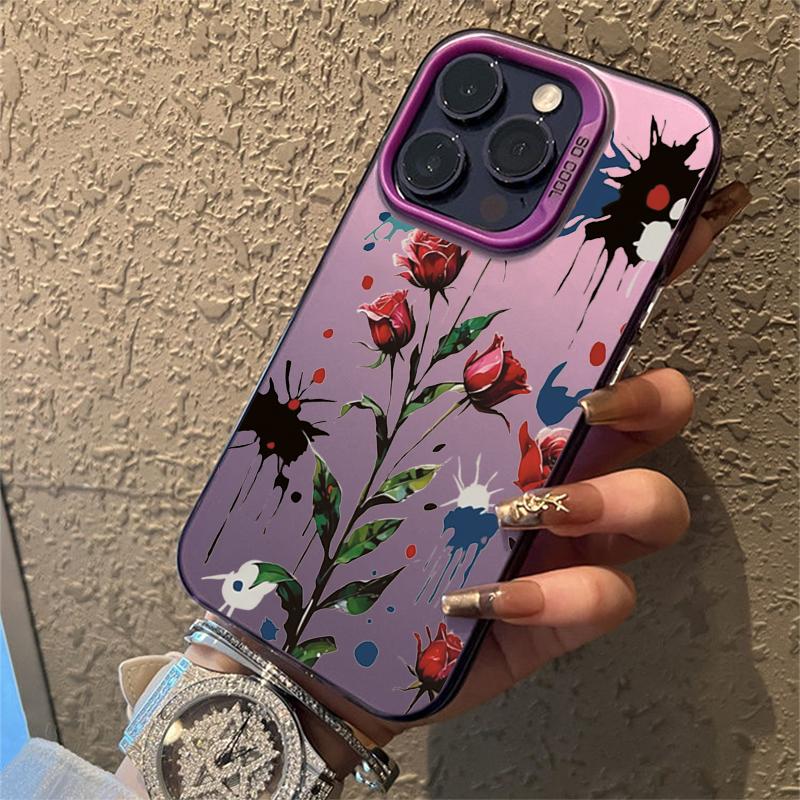 Flowers And Plants Electroplate Silver IMD Case For iPhone 16 15 14 Pro Max 11 12 13 Pro 7 8 Plus X XS XR Shockproof Hard Cover