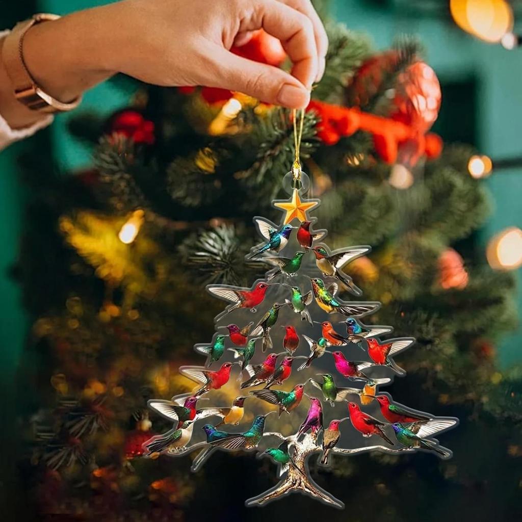 10pcs Hummingbird Christmas Decoration Double Sided 2D Acrylic Colorful Stacked Hummingbir Christmas Tree Decoration Ornament
