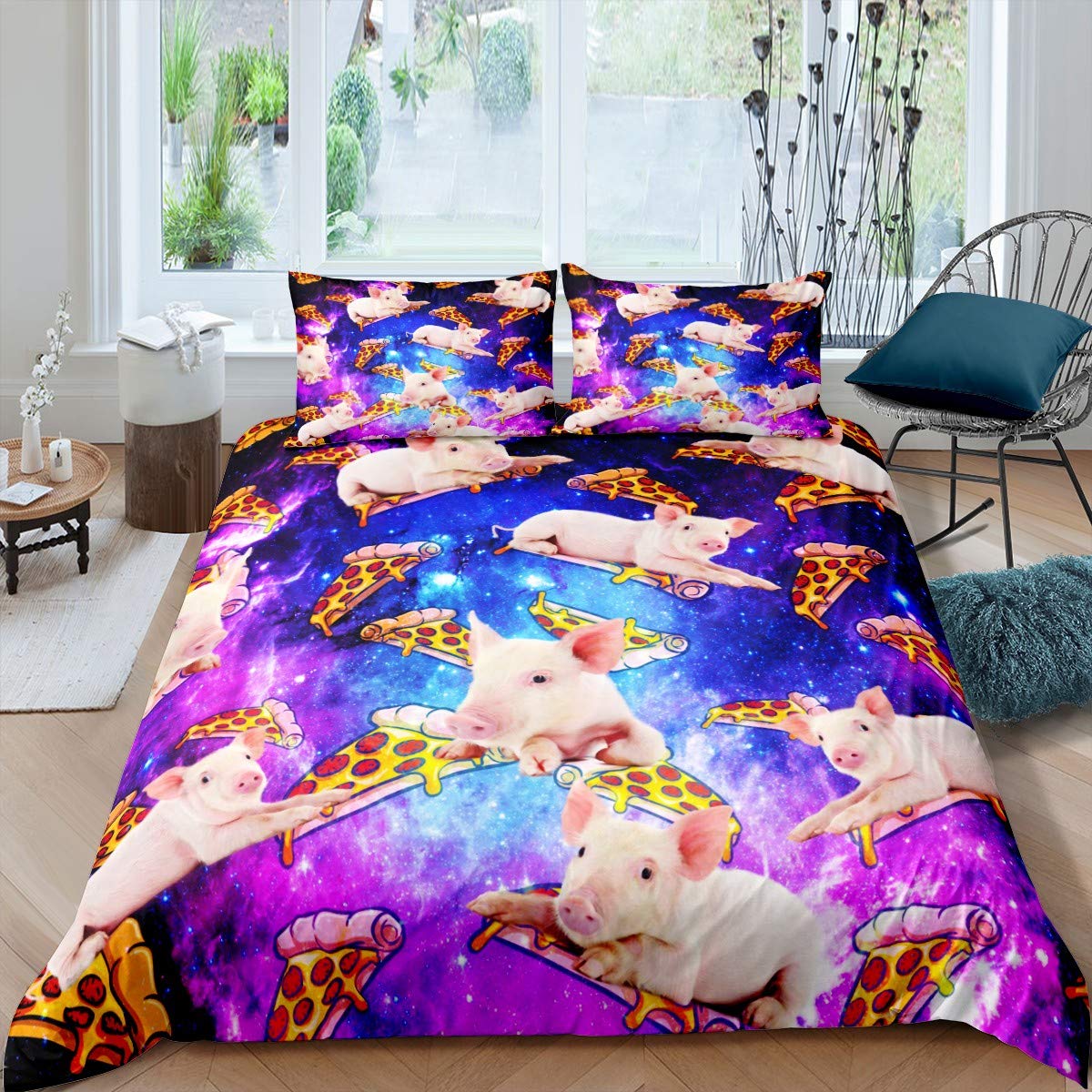 

Pig Duvet Cover Set Cute Pig Bedding Set King Size Zoo Quilt Cover Happy Farm Animal Comforter Cover With Zipper Closure For Kid EU single(135x200cm)