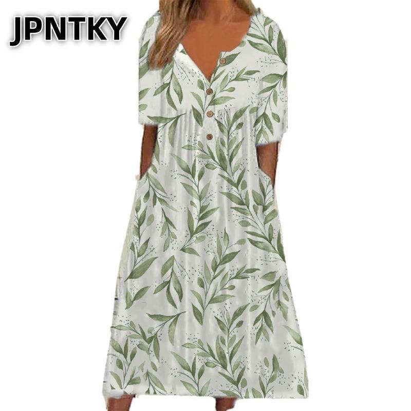 JPNTKY Moda Estiva Primaverile Manica Corta Scollo a V Abiti Casual