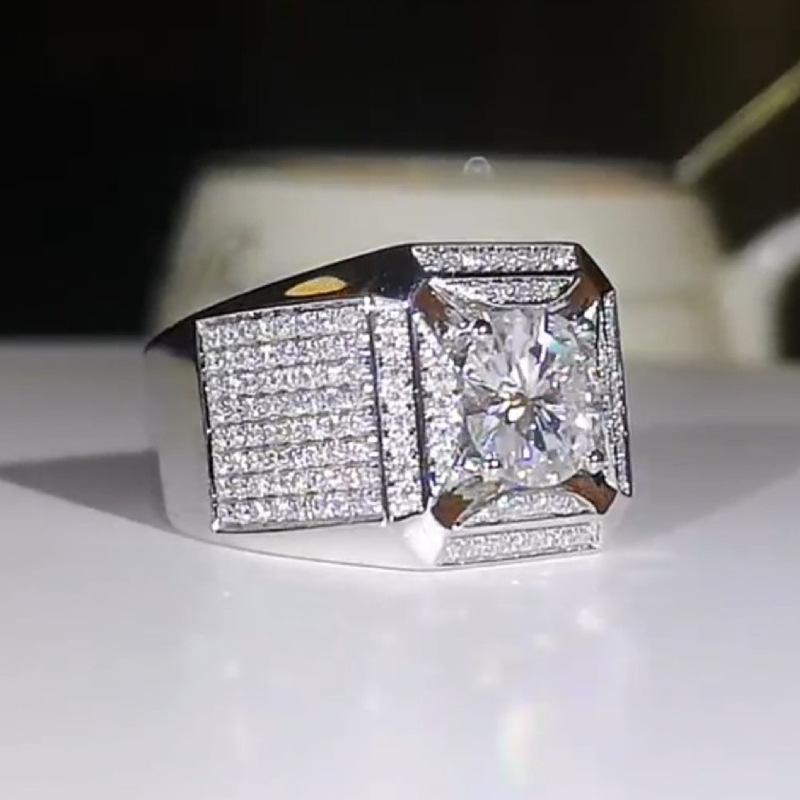 2026 Luxury Full Diamond Wide Edition Gentleman's Ring with Zircon Engagement Ring Sparkling Fire Color Charming Diamond Ring