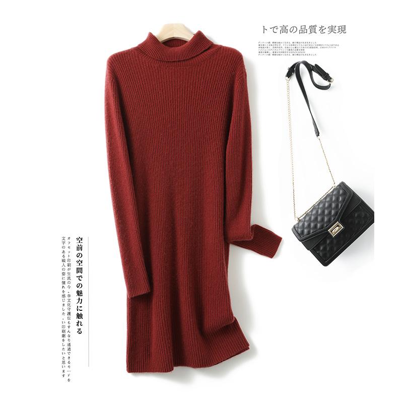 Women Sweater Dress 100% Wool MODERN NEW SAGA Turtleneck Knit Long Pullover Winter Jumpers Wool Long Dress Female