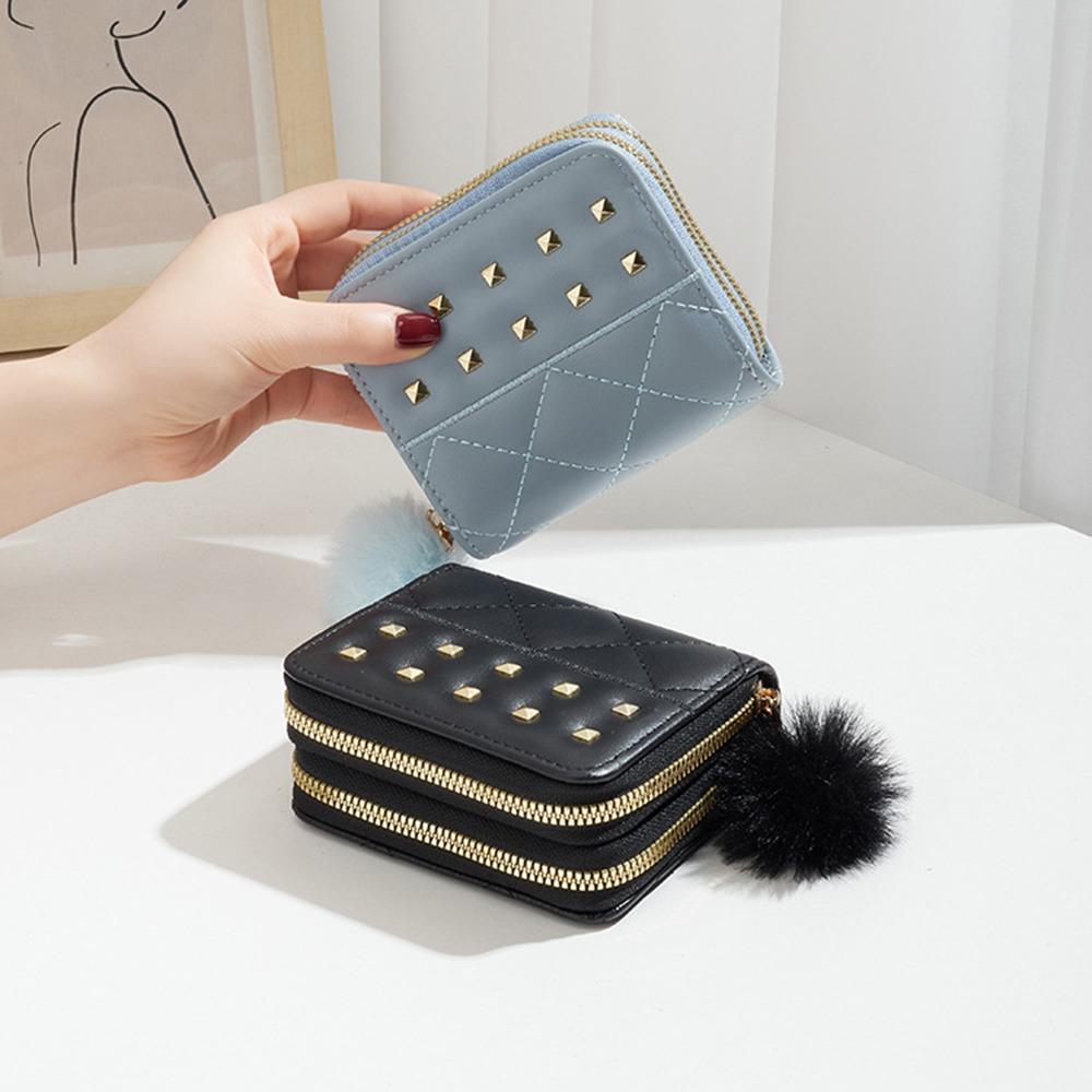 Rivets Woman Clutch Wallet Soft Plush Ball Square Card Bag Simple Women Long Purse Female