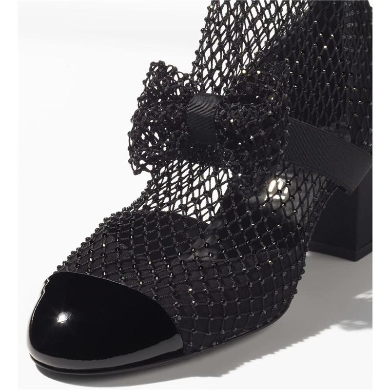 Fashion Spring Summer 2025new Rhinestone Bowkno Sexy Mesh Boots High Heels Small Fragrance Style Sandals Europe America Big Size 45 46