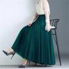 New Women Mesh Elastic Tutu Skirt Beach Spring Summer Korean High Waist Fashion Pleated Long Skirt Black White Tulle Skirts
