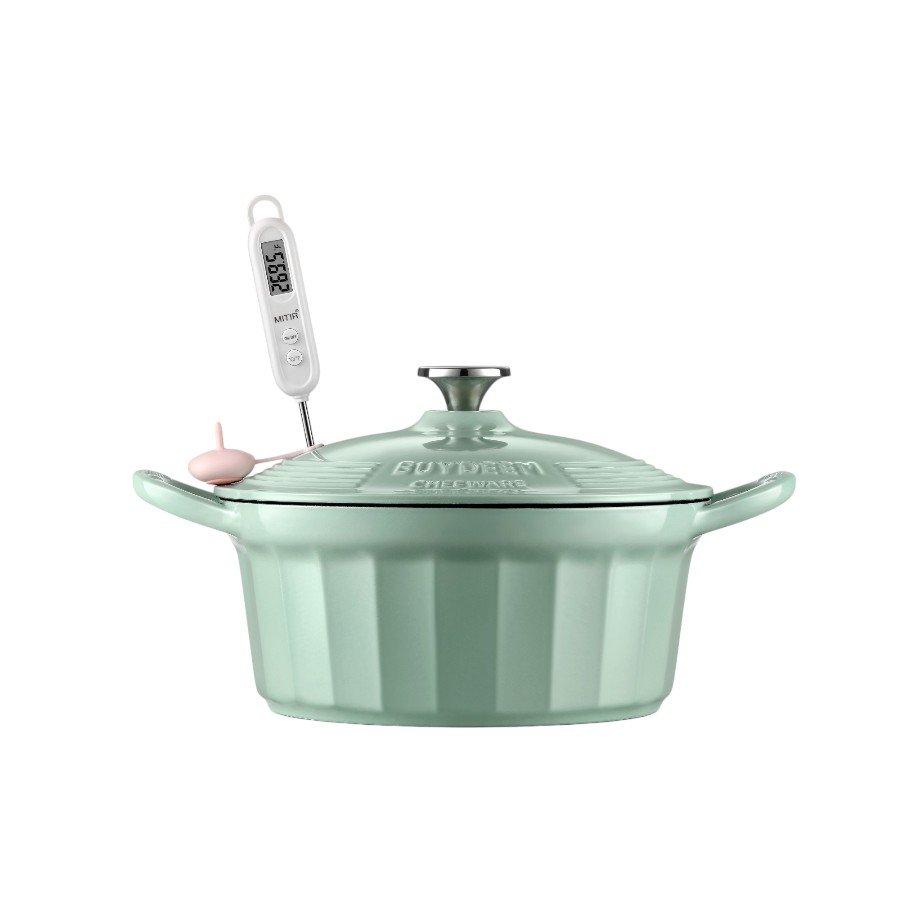 Buydeem enamelled cast iron pot 3.9l, model cp551, cozy greenish color