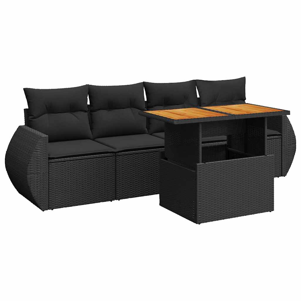 Vidaxl 5-Cz. Set da Salotto per Giardino, Cuscini, Rattan Nero PE