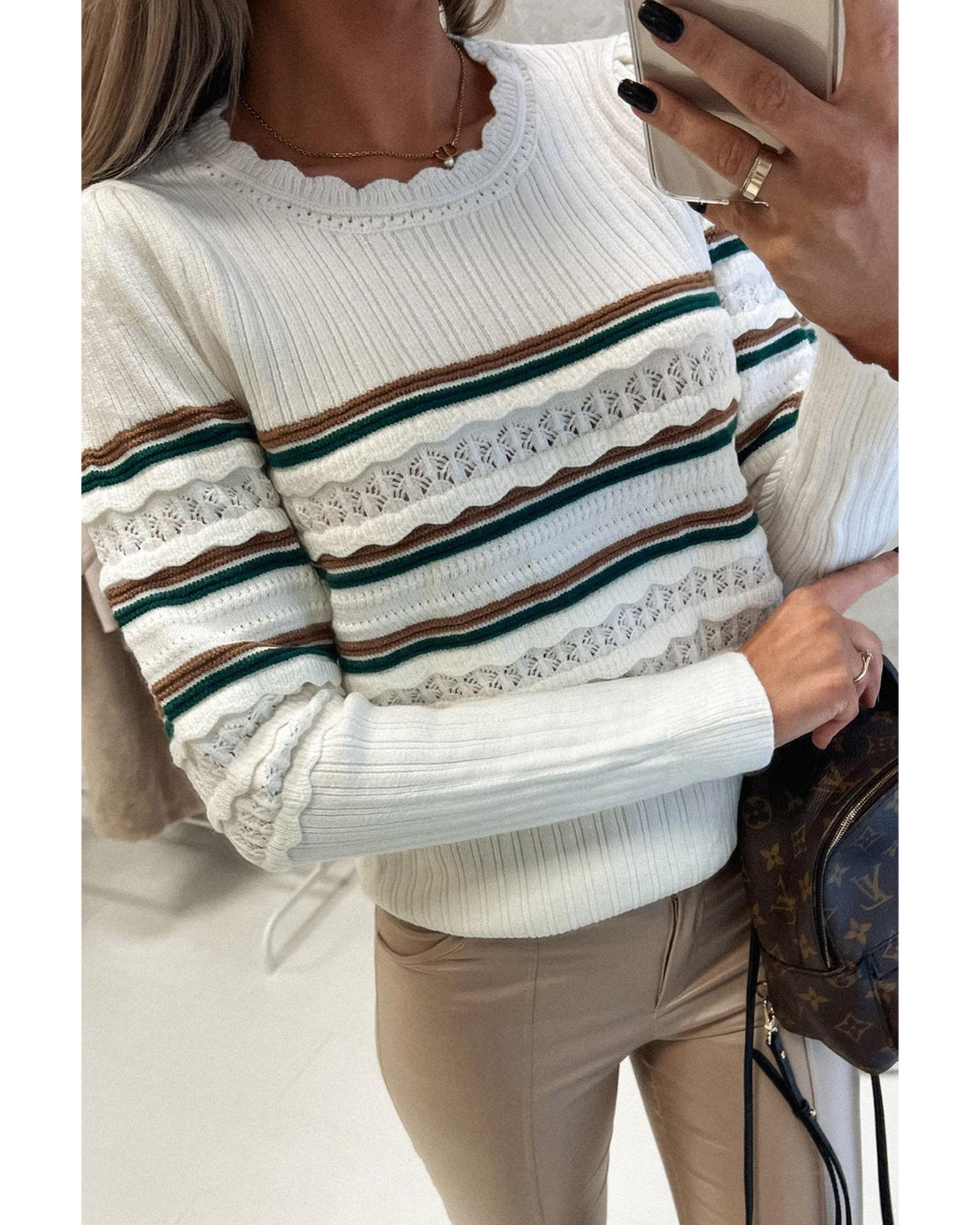 

Azura Exchange Ribbed Scalloped Detail Knit Sweater 2XL білий