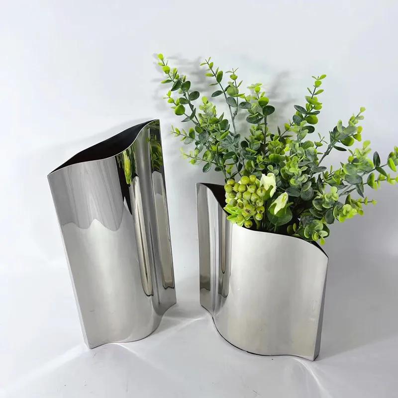 Luxury Stainless Steel Vase, Modern Leather Design Vase, Home Decoration Ornament, Living Room Dining Table Flower Arrangement