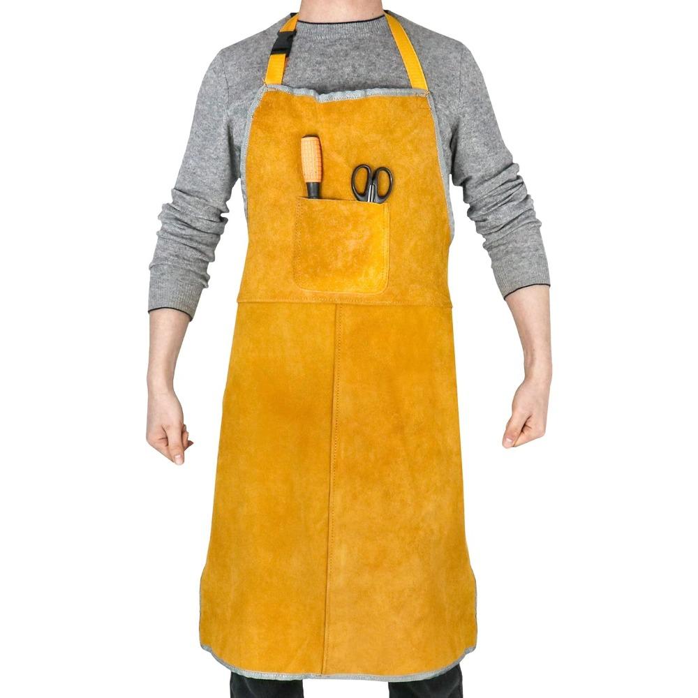 Leather Welding Work Apron - Flame Retardant and Splash Protective - Adjustable Shoulder Straps - Suitable for Welders and Blacksmiths